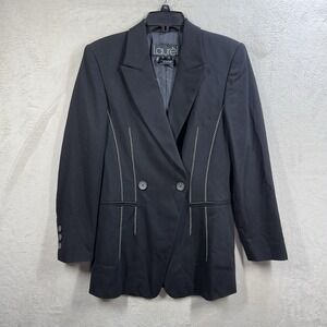 Laurel Wool Blazer‎ Jacket Size 34 Double Breasted Black Contrast Topstitching